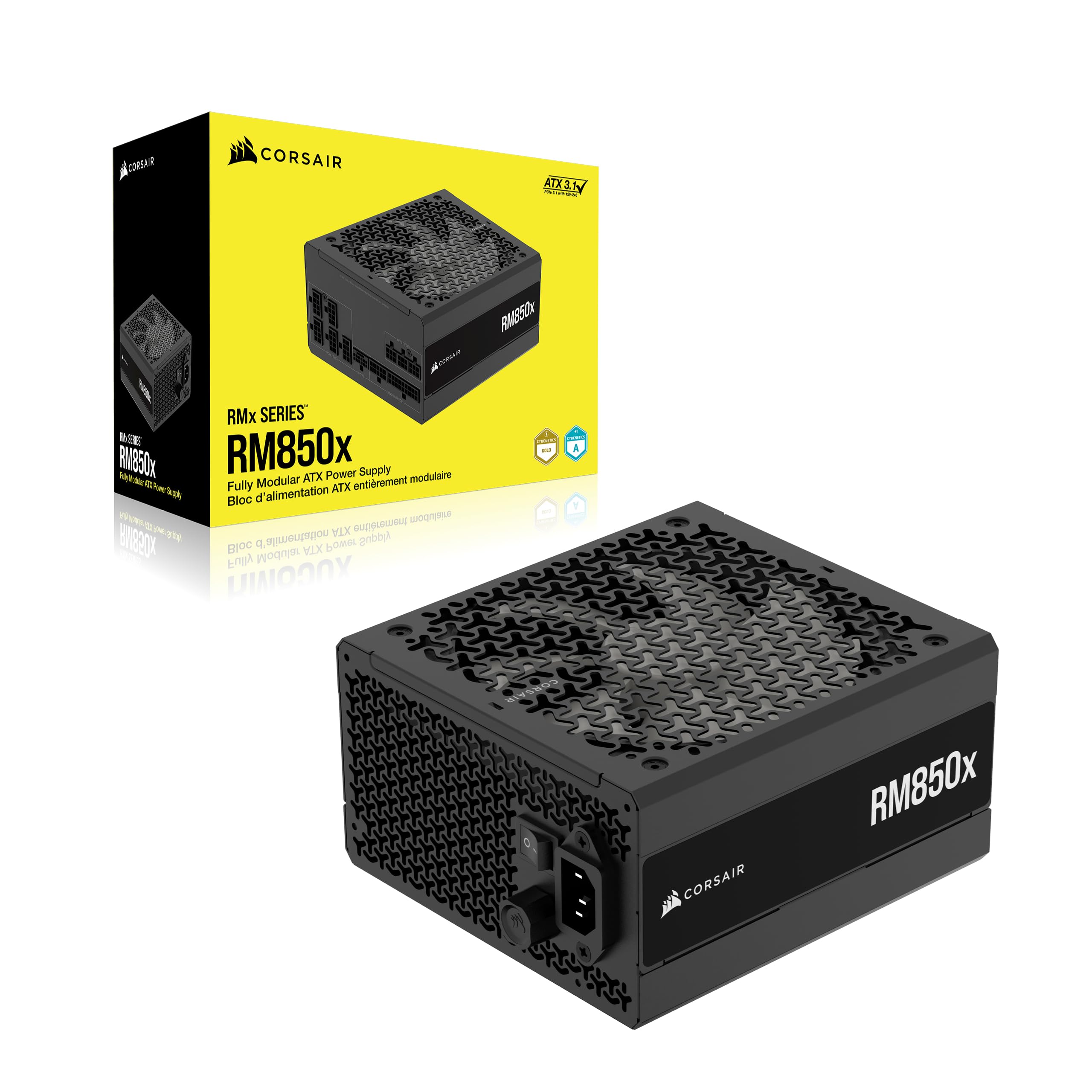 CORSAIR RM850x Fully Modular Low-Noise ATX Power Supply – ATX 3.1 Compliant – PCIe 5.1 Support – Cybenetics Gold Efficiency – Native 12V-2x6 Connector – Black