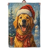 Golden Retriever Blanket Gifts for Women Adults Girls Kids, Christmas Santa Hat Dog Flannel Blankets for Bedroom, Camping, Couch, Room Decor, Fuzzy Warm Soft Cozy 50 x 60 in