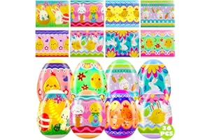WITTOCS Glow Easter Egg Shrink Wrap Decorations, 36 Pieces Cartoon Bunny Chick Designs 2.4 Inch Heat Transfer Film for DIY Crafts, Night Hunts, Holiday Party Supplies