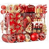 SHareconn 135pcs Christmas Balls Ornaments Set, Shatterproof Plastic Baubles for Xmas Tree Holiday Wedding Party Decorations with Hanging Strings, Red and Gold