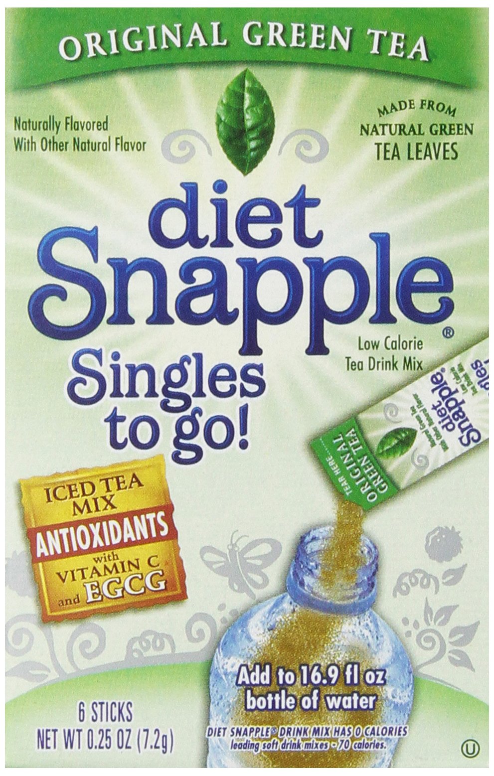 Diet Snapple Singles To Go Water Drink Mix Green Tea Flavored Powder