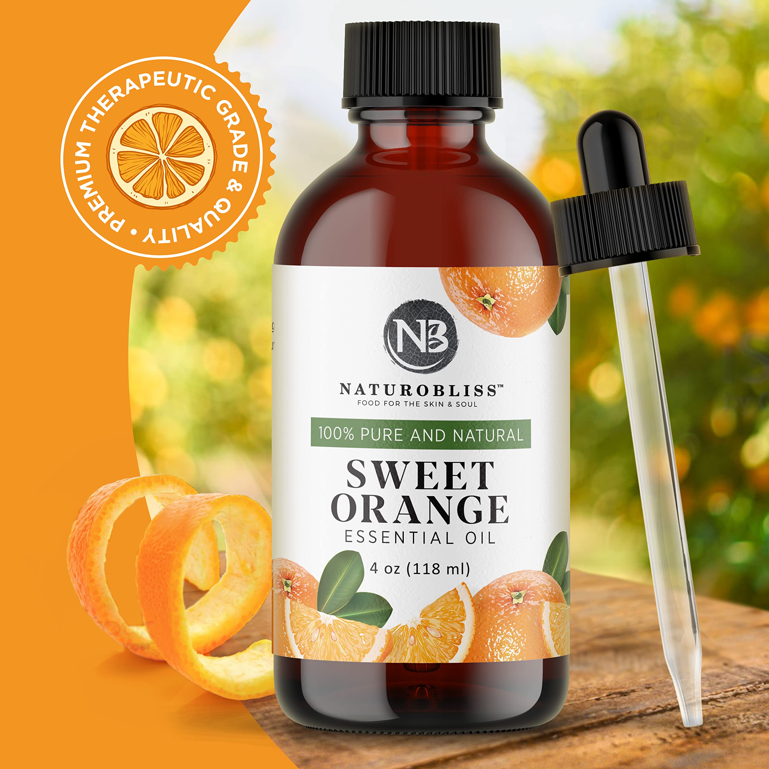 NaturoBliss 100% Pure & Natural Sweet Orange Essential Oil Therapeutic Grade Premium Quality Oil with Glass Dropper - Huge 4 fl. Oz - Perfect for Aromatherapy and Relaxation - Image 2