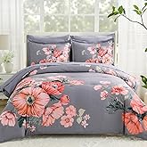 LLDSYW King Size Comforter Set - 7 Pieces Floral Comforter and Sheet Set, Dark Grey King Size Bed in a Bag, Soft Microfiber Flower Complete Bedding Set for All Seasons（Dark Grey,104"x90"）