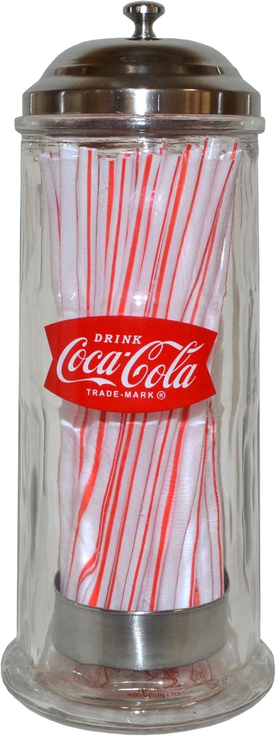 Official Coca Cola Heavy Glass Straw Dispenser 'Drink Coca Cola