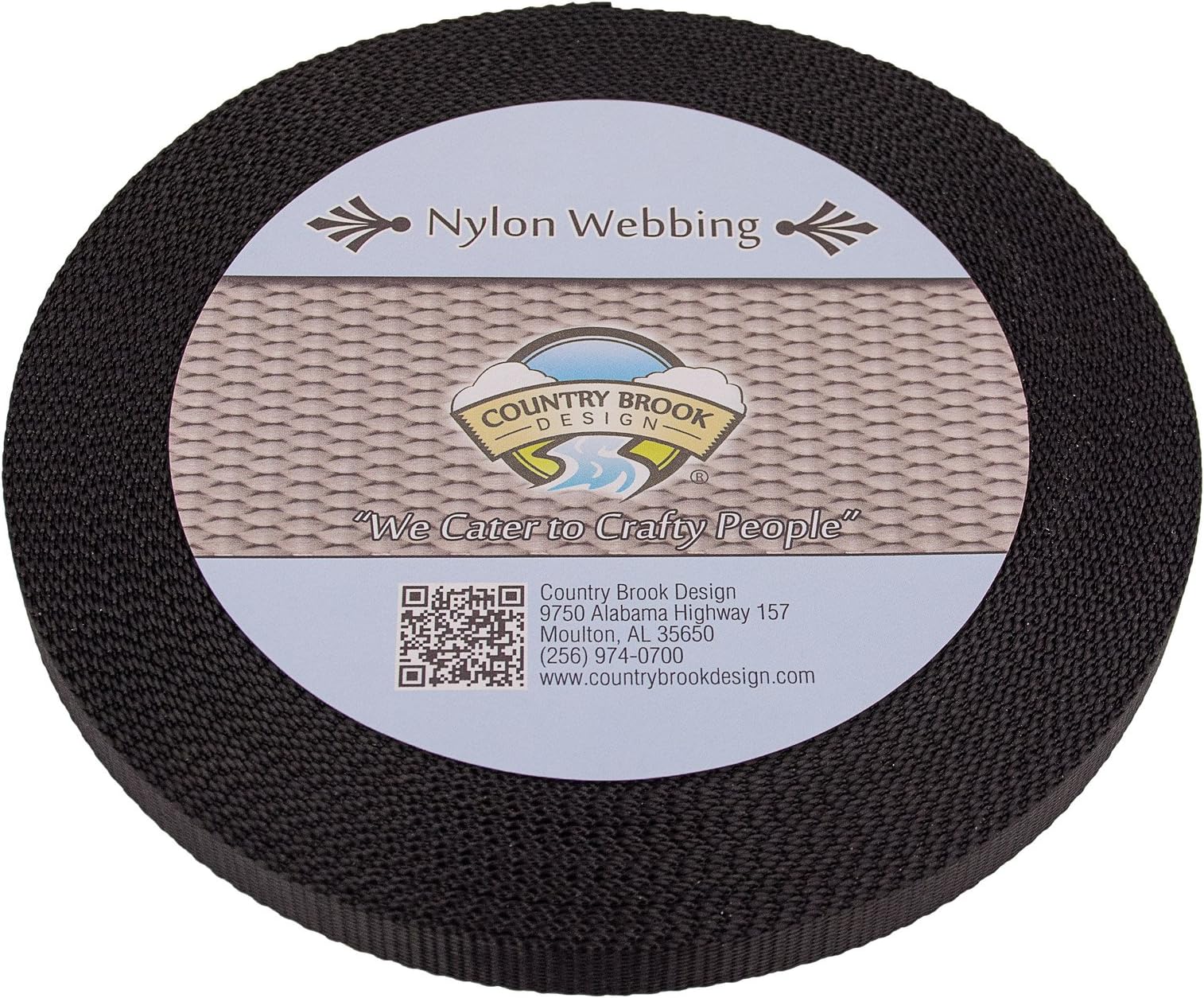 Country Brook Design 1/2 Inch Heavy Black Nylon Webbing, 50 Yards