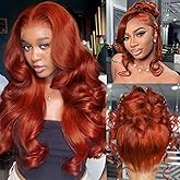 La Denna Auburn 360 Lace Front Wigs Human Hair Invisi Strap Reddish Brown 360 Glueless Wigs Human Hair with Drawstring 200 Density Pre Plucked 33 Colored Body Wave Lace Frontal Wig 20 Inch