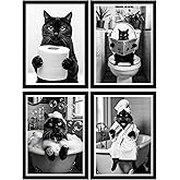 mo art design - Funny Cat Bathroom Poster – Cute Black Cat Toilet Prints, Humorous Pet Posters, Modern Animal Decor, Wall Art Set of 4-8x10 inc, Unframed