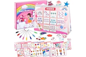 Roberly Busy Book for Toddlers, 30 Themes Preschool Learning Activities Montessori Educational Toys for Kids Age 2 3 4 5 Sensory Autism Learning Material Coloring Book Unicorns for Girl