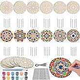 Silipull 24 Sets Mandala Wind Chimes Craft for Kids Color Your Own Windchime DIY Unfinished Wood Hanging Ornaments Coloring Wind Chime for Kids Gifts School Home and Party Supplies