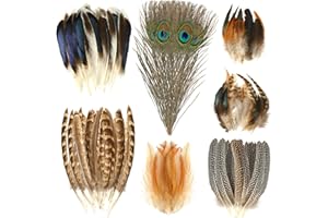 MARFOREVER Lot de 100 plumes de faisan naturelles - 7 styles - Plumes de paon - Plumes de dinde pour travaux manuels, chapeau