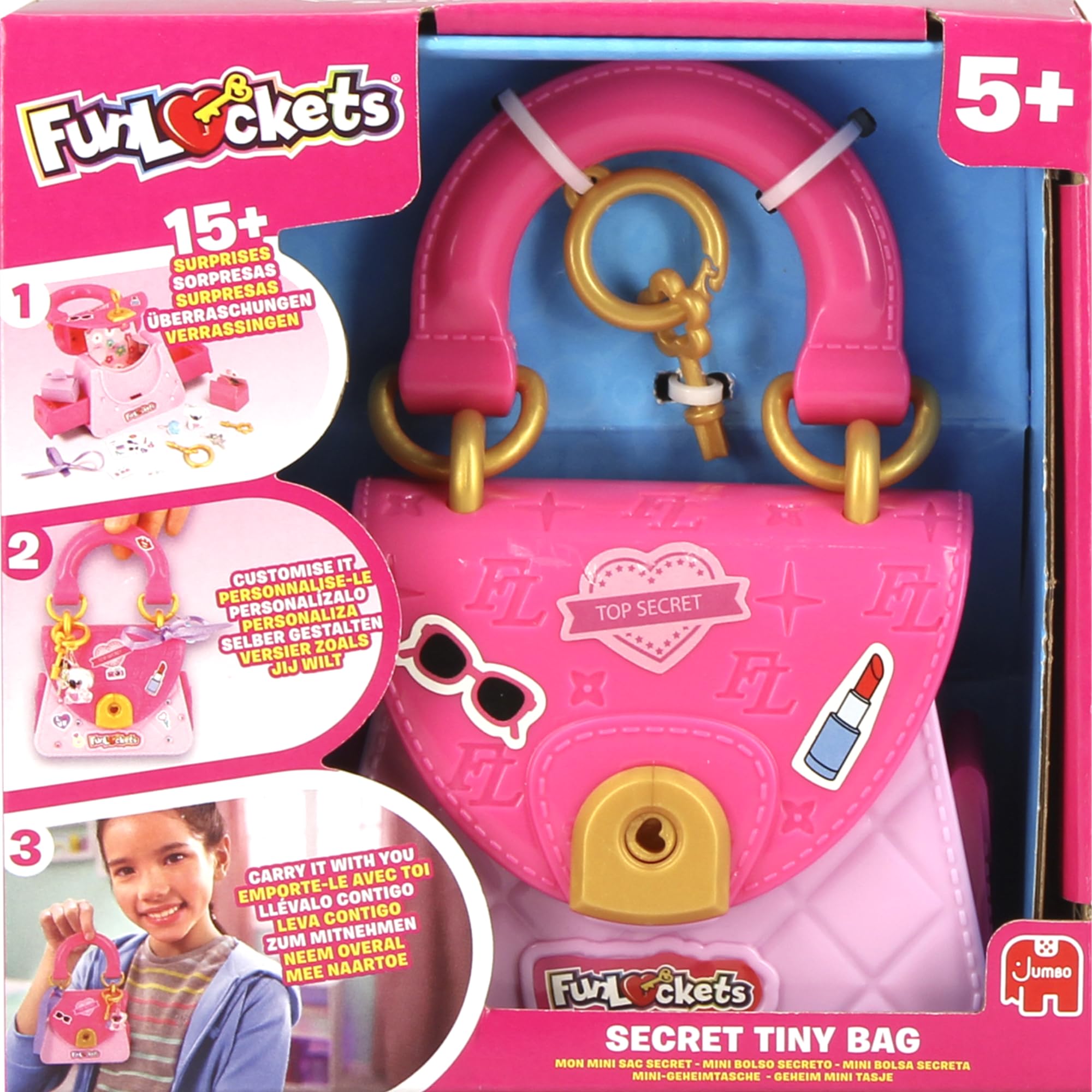 Funlockets Secret Tiny Bag - Kids Accessories & Activity Set with Lock & Keys - Decorate, Customise & Style Your Handbag - Unlock 15+ Fun Surprises from Cute Charms to Cool Stickers - Children Ages 5+