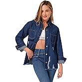 roswear Women’s Denim Shirt Long Sleeve Fringe Casual Distressed Jean Shirts Fall Clothes