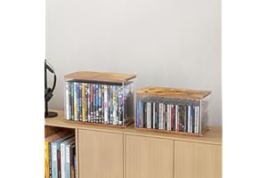 2Pack Stackable Wood Acrylic CD Holder Desk Rack Organizer Holds up to 60 CD Jewel Cases Media Storage Rack for Movie & Video