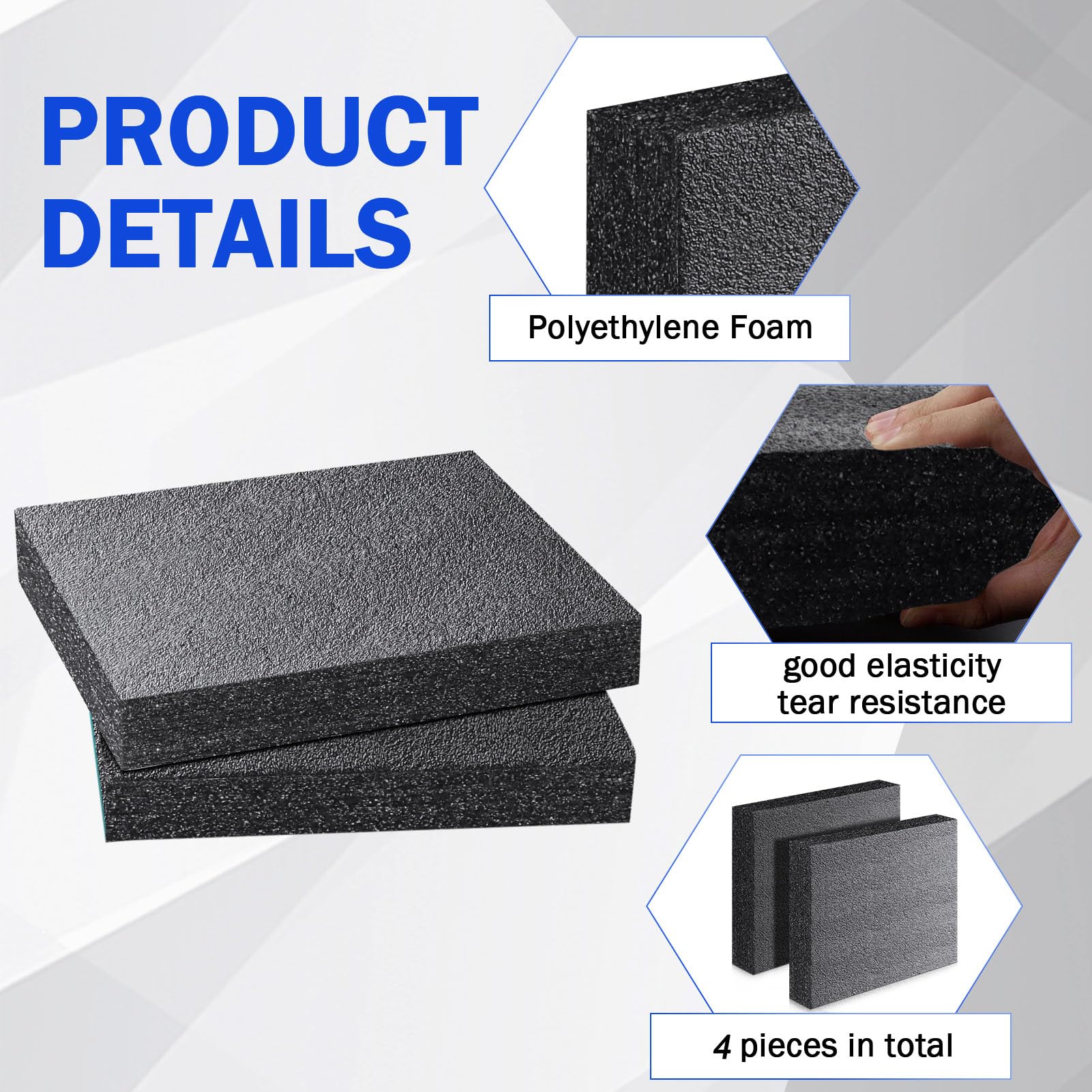 2 Pcs Polyurethane Foam Sheet 12 x 10 x 2.125 inch High Density Foam Board Insert Cuttable Packing Foam for Cases, Packing Foam Pads for Toolbox Camera Storage and Crafts (Black)