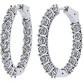 Central Diamond Center Zsa Zsa Oval or Round Hoop Earrings Solid 925 Sterling Silver w/Pure Brilliance Zirconia, Simulated Diamond Hoops