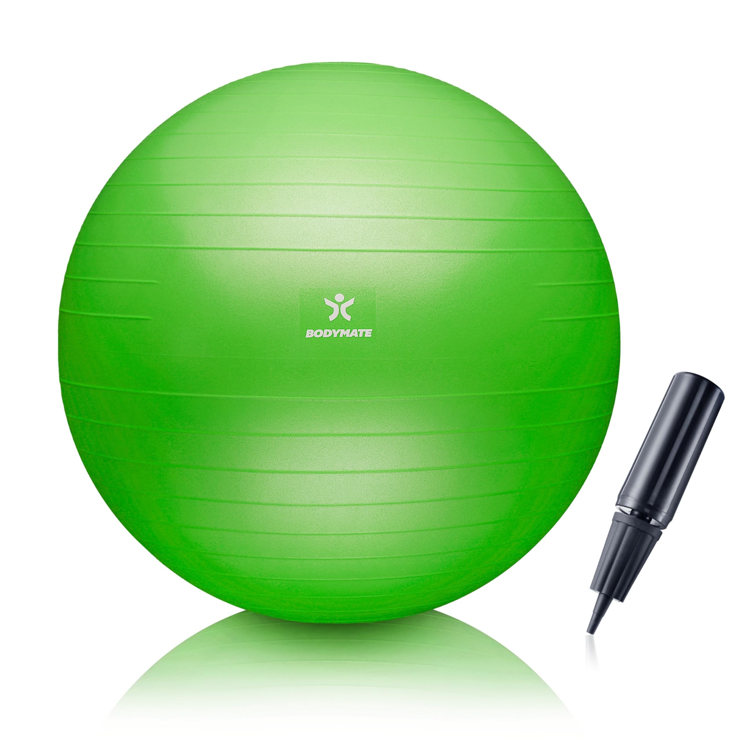BODYMATE Exercise Ball - E-book with exercise guides included - Gym-quality Swiss balls for fitness, birthing, pregnancy - Air pump included - Anti-Burst - 65cm - Lime-Green — image 1