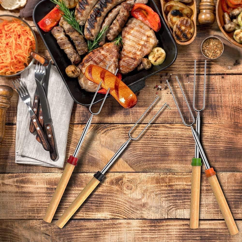 Newthinking Extendable Marshmallow Roasting Sticks, 32-inch Stainless Steel Barbecue Forks Sticks with Wooden Handle Roasting Sticks for Campfire, Fire Pits, Camping, Set of 8 : Garden & Outdoor