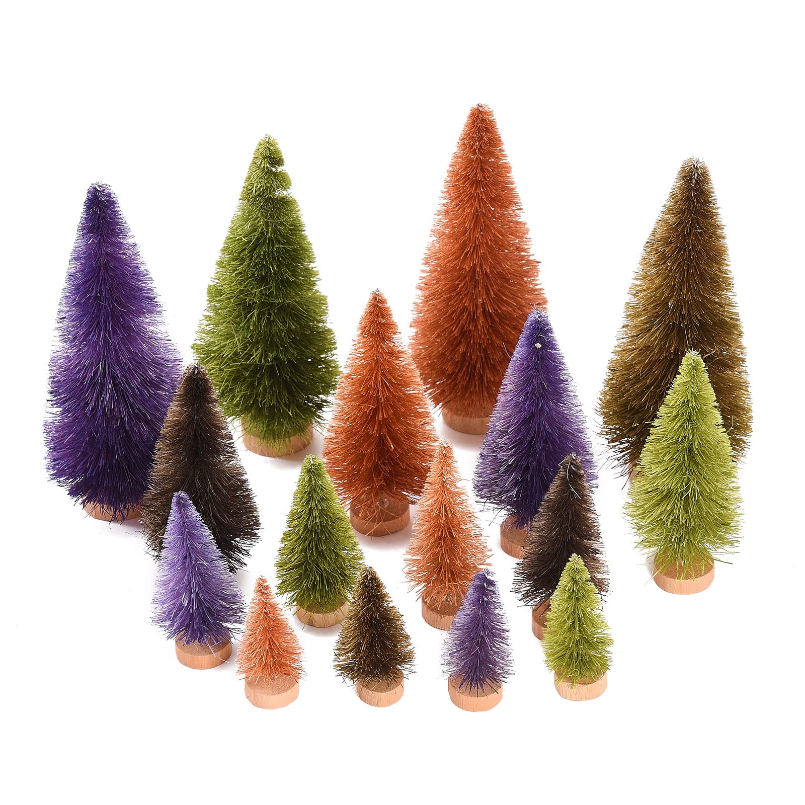 Oletabeth 16 Pieces Artificial Sisal Christmas Trees Mini Bottle Brush Trees Desktop Miniature Pine Trees with Wood Base for Xmas Holiday Party Home Decor (Mixcolor)