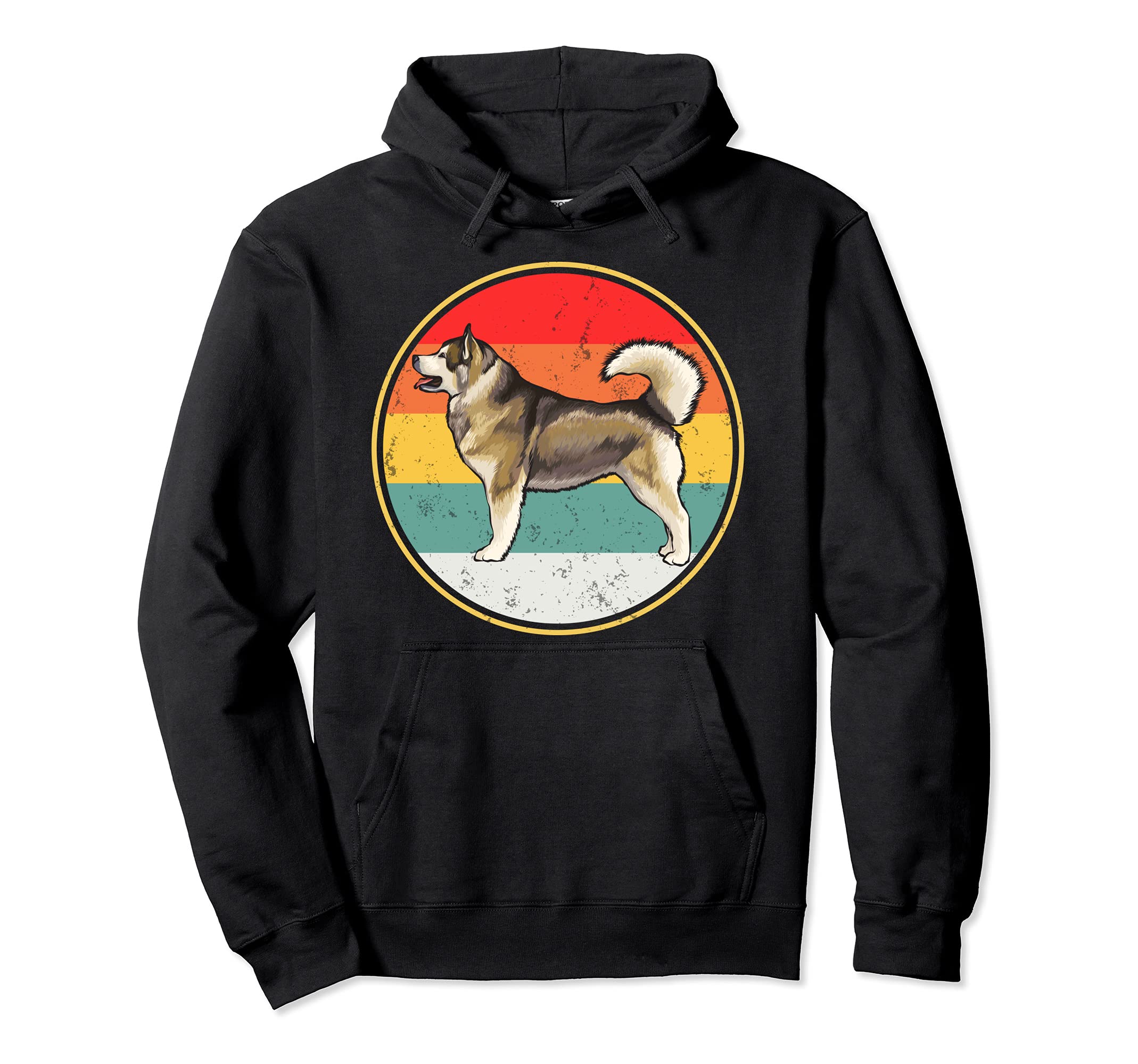 Vintage Retro Sunset Alaskan Malamute Dog Pullover Hoodie