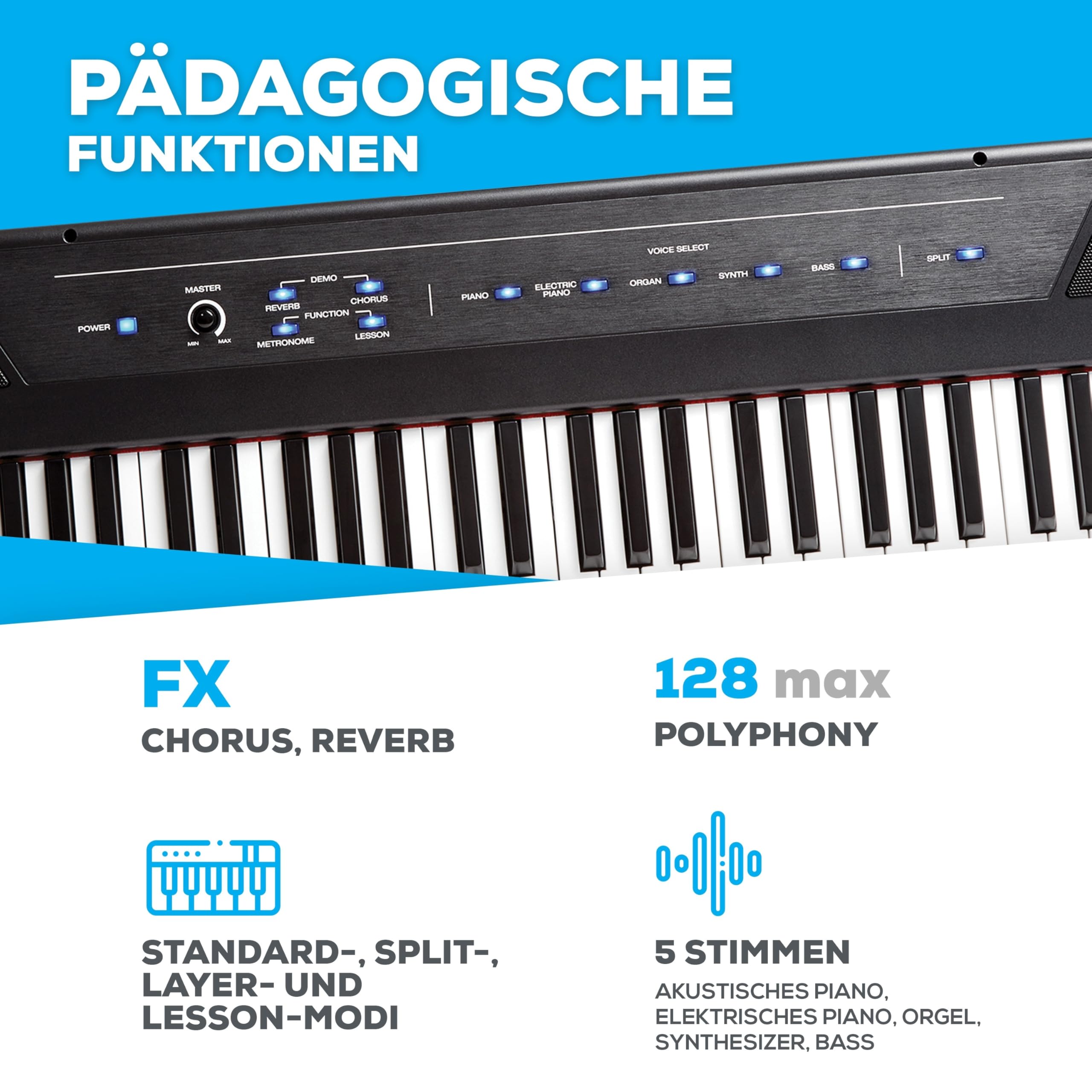 Alesis Recital - E Piano 88 Tasten für Einsteiger mit Halbgewichteten Volle Größe Klavier, Lautsprechern, Fünf Premium-Stimmen, Kopfhörerausgang, Klavier Lektionen-Abo 3