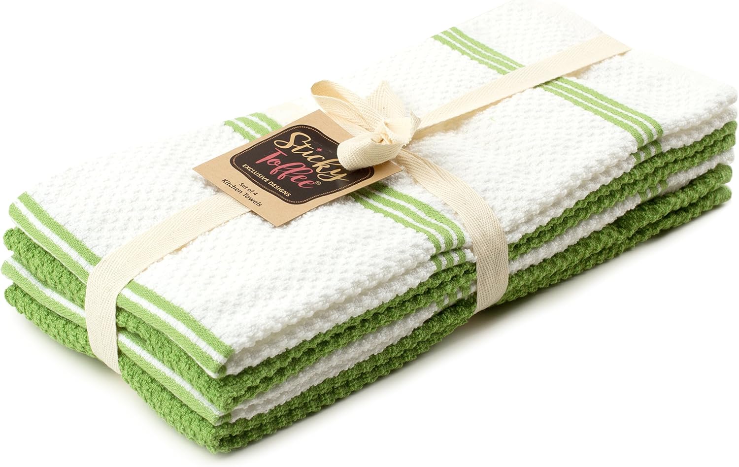 Sticky Toffee 100 Cotton Terry Tea Towels, 4 Pack of Kitchen Towels