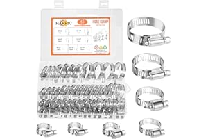 HAPRIC 62 Pcs Hose Clamps 304 Stainless Steel Hose Clamp Assortment Kit 1/4''–1-1/2''(6-38mm) Worm Gear Clamps for Fuel Line, Plumbing, Automotive
