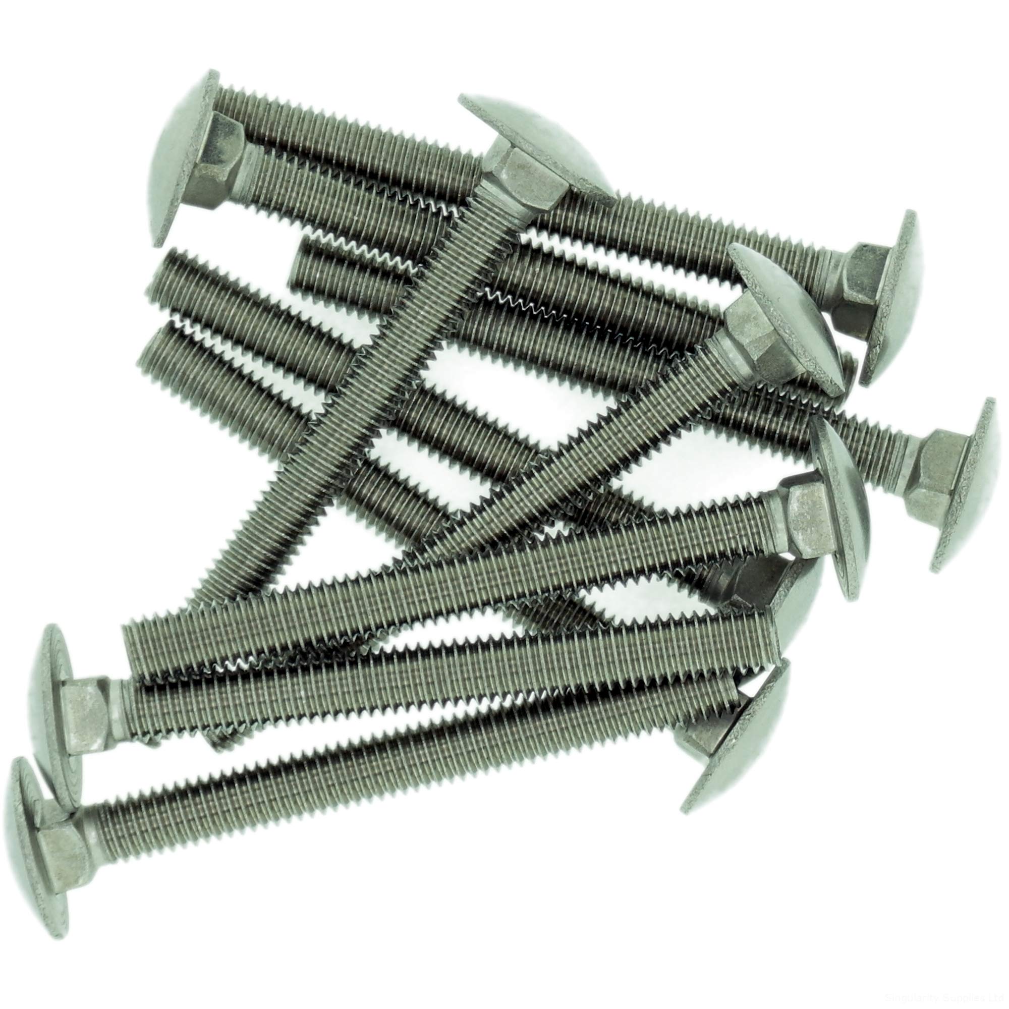 M10 (10mm x 25mm) Cup Square Carriage Bolt (Fully Threaded) - Stainless Steel (A2) (Pack of 10)