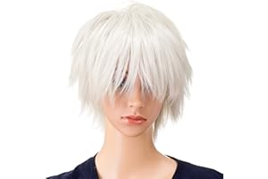 SWACC Unisex Fashion Spiky Layered Short Anime Cosplay Wig for Men and Women (White)
