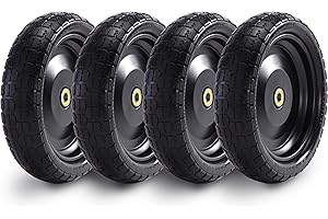 13” Flat-Free Wheelbarrow Tires - Includes 4 Replacement Wheels, Cotter Pins and Washers - Easy Installation, Compatible with Gorilla Carts, Trolleys, Generators and More - Steerling Tire Co.
