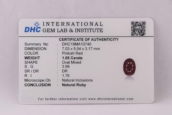 Buy Manoj Ornaments 1 05 Ct Dhc Certified Natural Mozambique Ruby By Bhoomi Gems At Amazon In