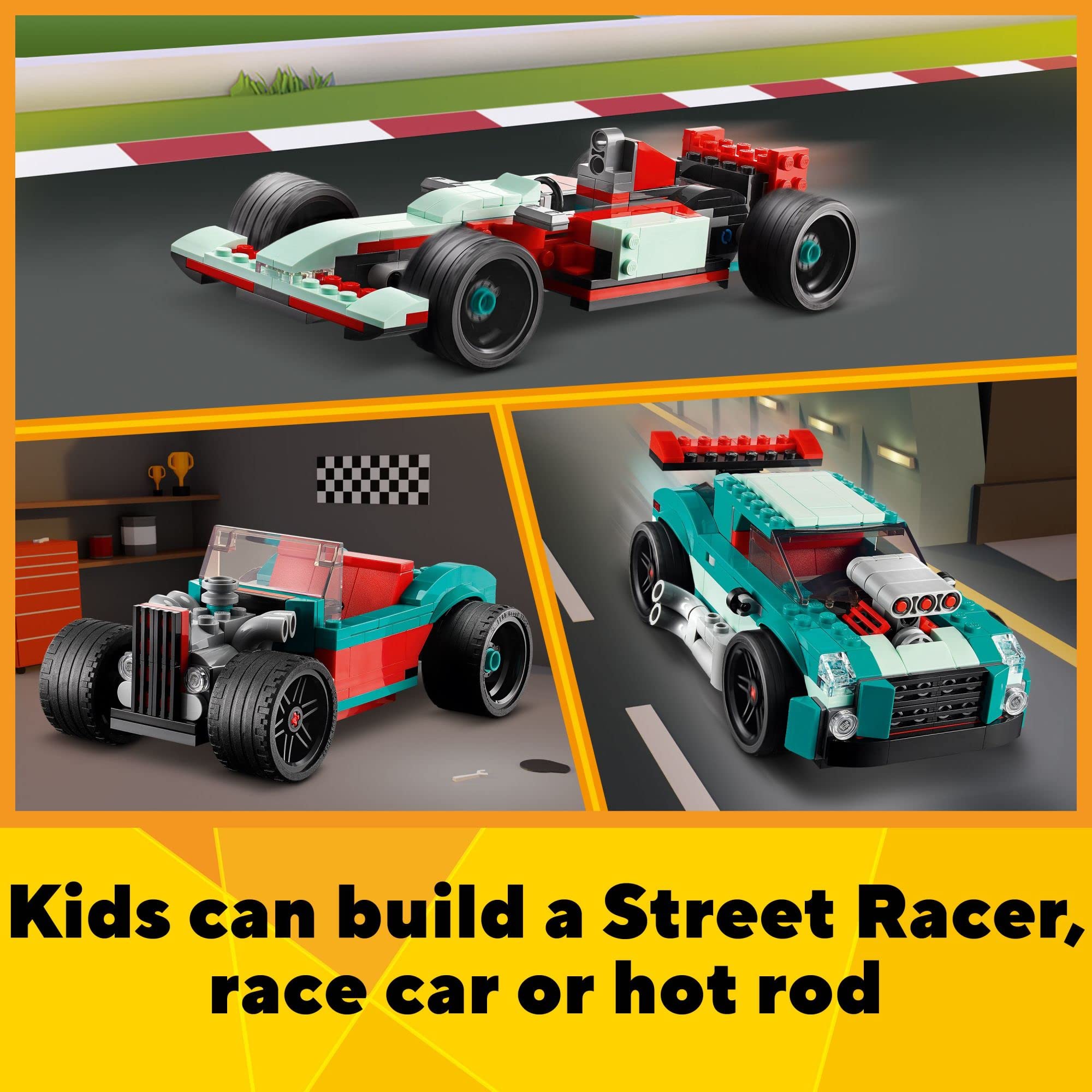 LEGO Creator 3 in 1 Street Racer Car, Rebuildable Kit Transforms to a