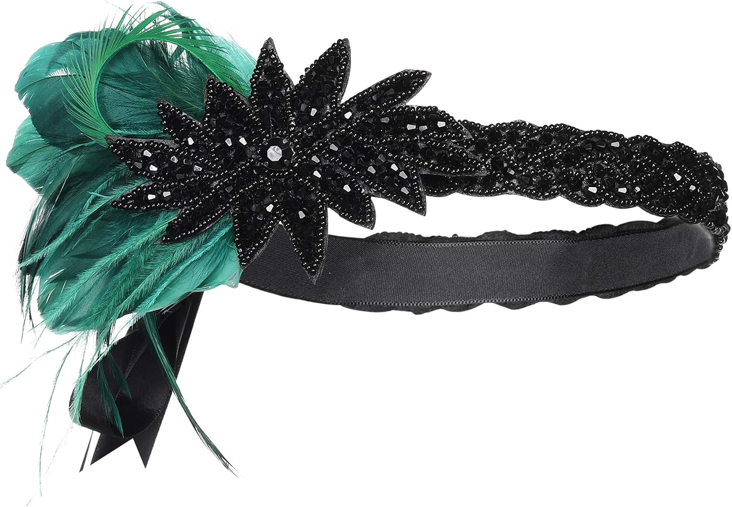 BABEYOND 1920s Feather Flapper Headband - Great Gatsby Headpiece Roaring 20s Hair Accessories for Gatsby Party Prom, Cocktail Darkgreen - Image 3