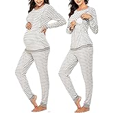 Ekouaer Nursing Pajama Set Long Sleeve Maternity Clothes Labor Pregnancy Pjs Breastfeeding Thermal Underwear Sleepwear