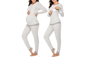 Ekouaer Nursing Pajama Set Long Sleeve Maternity Clothes Labor Pregnancy Pjs Breastfeeding Thermal Underwear Sleepwear