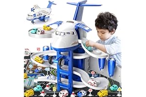 DULONIME Airplane Toys for Toddlers 3-5 - Car Race Tracks for Kids Ages 4-8 with 8 Small Car Toys, Educational Toys for Kids Ages 4-8, Birthday Gifts for Boys 3-5, Birthday Gifts for Boys Girls 4-7