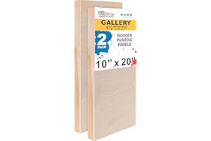 U.S. Art Supply Unfinished Cradled Wood Panels for Painting, 2 Pack of 10x20 inch - Gallery Birch Wooden Canvas Boards 1-1/2" Deep - Mixed-Media Craft, Acrylic, Oil, Encaustic, Paint Pouring