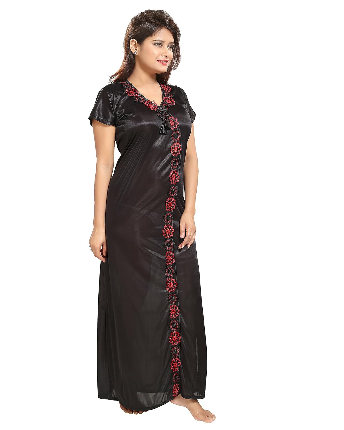 tucute women satin night gown (black) (free size) d.no.1115