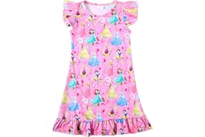 ZoiKom Toddler Kids Girls Princess Night Dress Cartoon Pink Flutter Sleeve Dresses 2-8Y