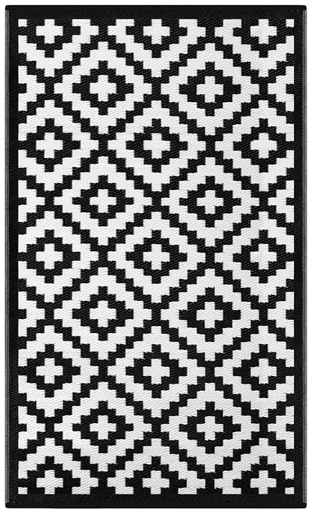 Green Decore Nirvana für Innen und Außen / Federleicht / Wendbarer Ökoteppich , Grau / Weiß (70 x 180 cm, Black / White)
