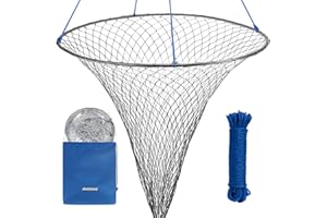 QualyQualy Bridge and Pier Fishing Net Large 32''/39'' Hoop, Foldable Drop Net for Pier Fishing with Rope, Landing Net Soft Steel Hoop and Nylon Mesh