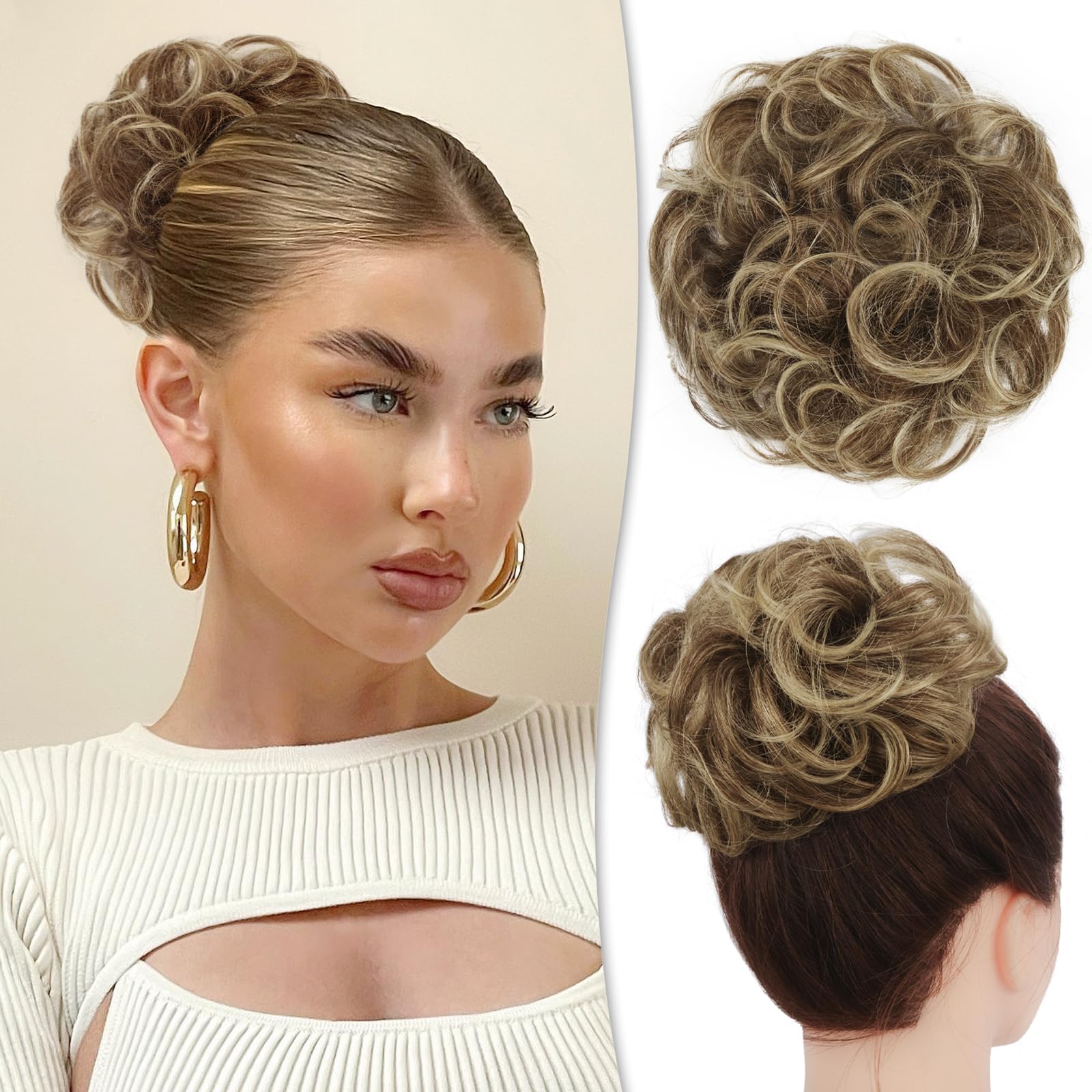 RUWISS Messy Bun Hair Piece 100% Human Hair Messy Rose Bun for Women Real Hair Scrunchies Updo Hairpieces Hair Chignon Extension（Blonde Mixed Light Blonde）