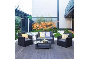 Baner Garden 4 Pieces Outdoor Furniture Complete Patio Cushion Wicker P.E Rattan Garden Set, Full, Black