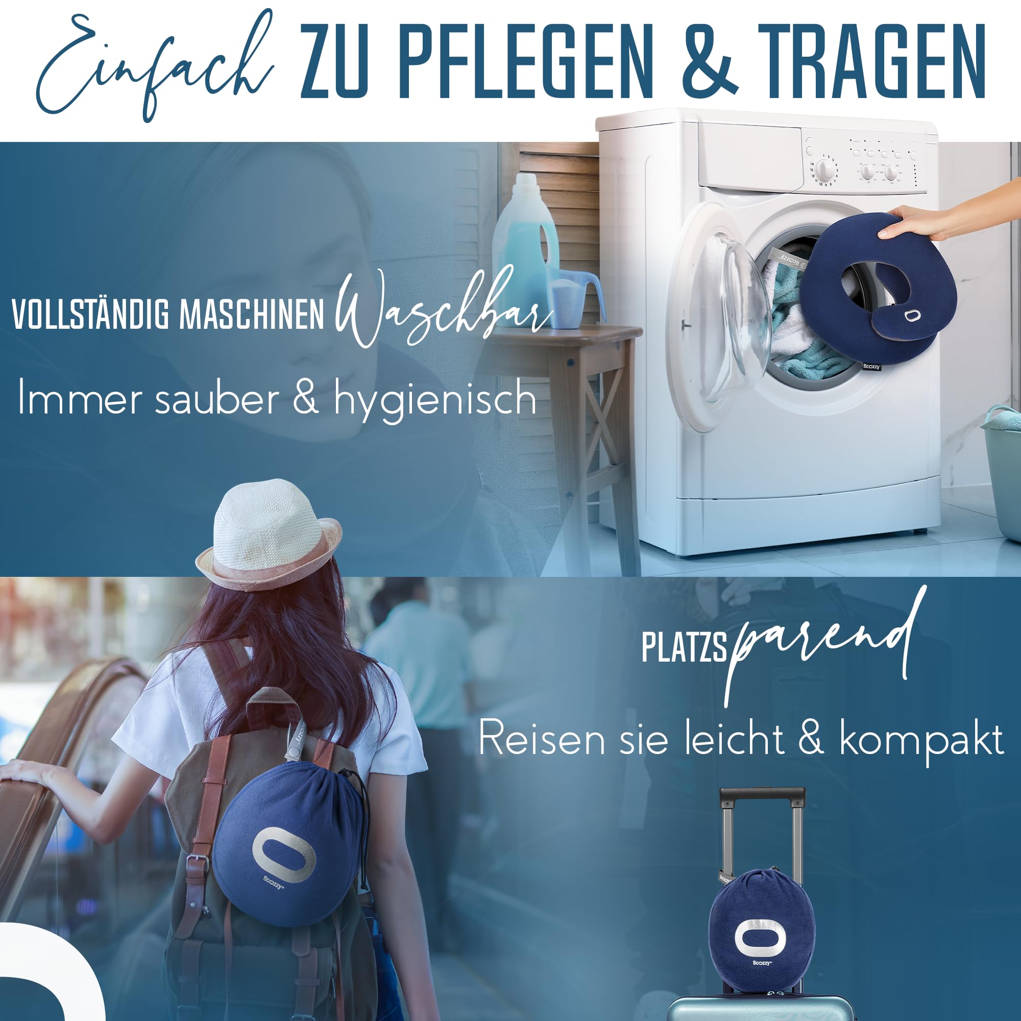 BCOZZY Nackenkissen Für Reisen, Bietet Doppelte Unterstützung Für Kopf, Nacken Und Kinn In Jeder Schlafposition Auf Flügen, Im Auto Und Zu Hause, Bequemes Flugzeug-Reisekissen, Größe Large, Blau 4