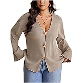 SOLY HUX Women's Plus Size Cardigan Sweater V Neck Long Sleeve Knit Tops Casual Fall Clothes