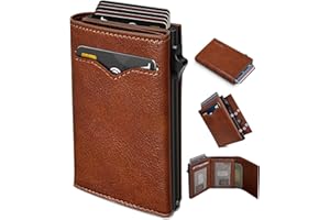 miyozi Wallet for Men,with Cash Pocket 2 ID Window 9-13 Cards,Metal Case Smart Slim Pop Up Credit Card Holder Flip with Magnetic Closure RFID Blocking Trifold wallet with Gift Box
