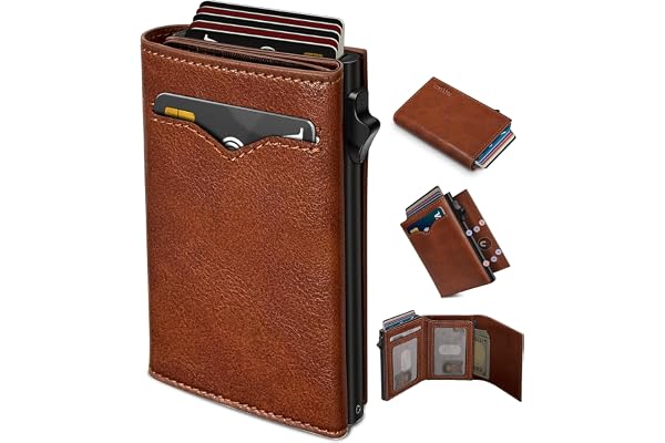 MIYOZI Wallet for Men,with Cash Pocket 2 ID Window 9-13 Cards,Metal Case Smart Slim Pop Up Credit Card Holder Flip with Magne