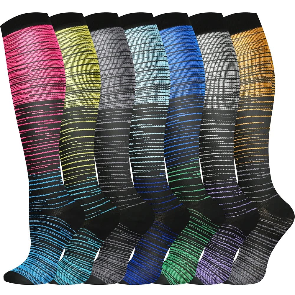 Pnosnesy Compression Socks, (2/4/6/7 Pairs) for Men & Women 15-20 mmHg is Best for Athletics, Running, Flight Travel, Support