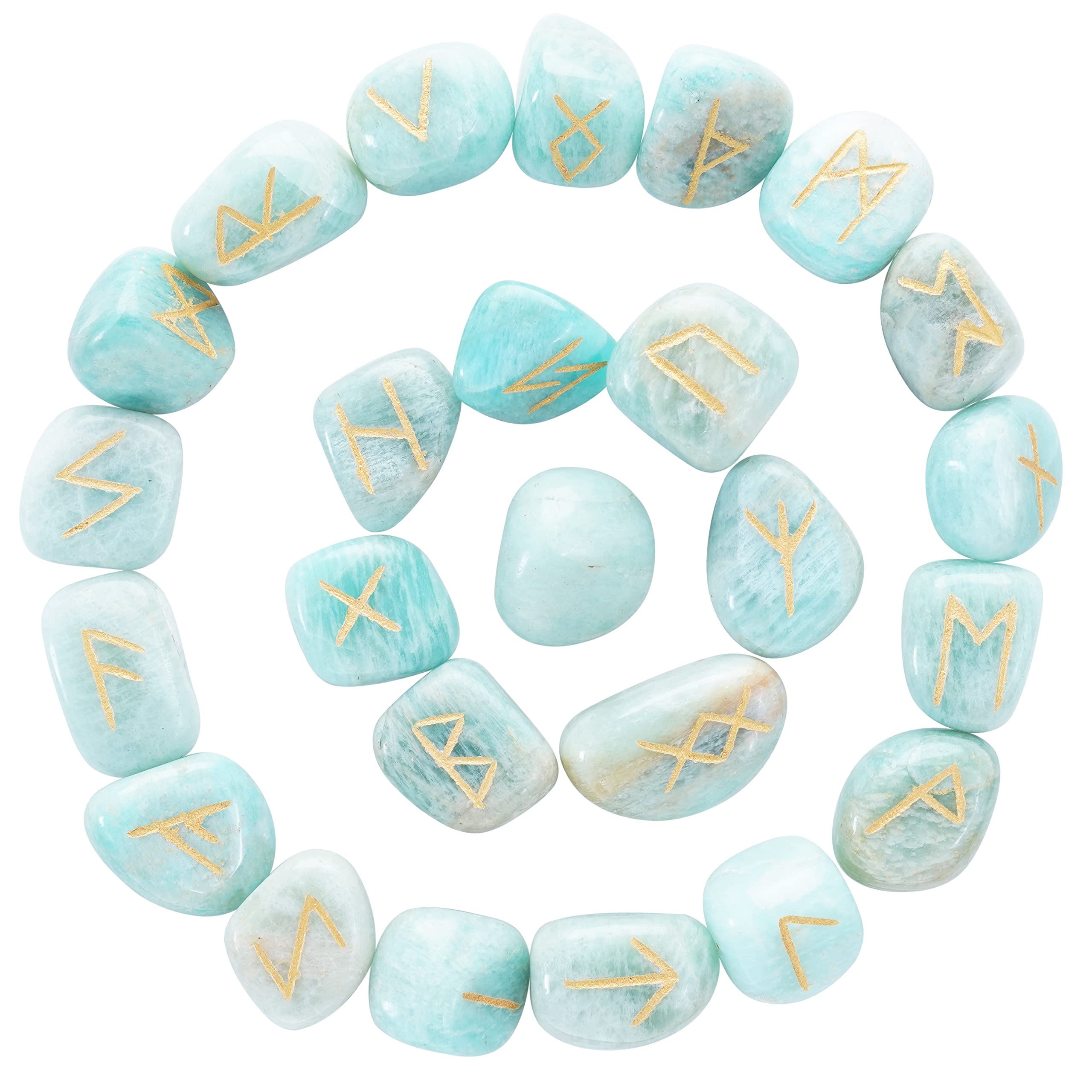 Crocon Amazonite Rune Stones Set with Elder Futhark Alphabet Engraved Symbol for Chakra Balancing Home Office Decorative Stone Size :- 10-15 mm Approx โ image 1