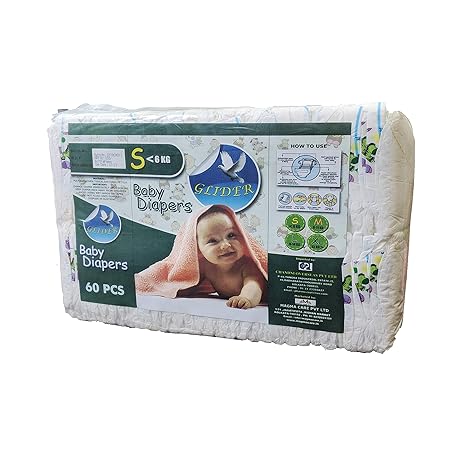 GLIDER Premium Baby Diaper Bulk Pack (60 Count) (Small)
