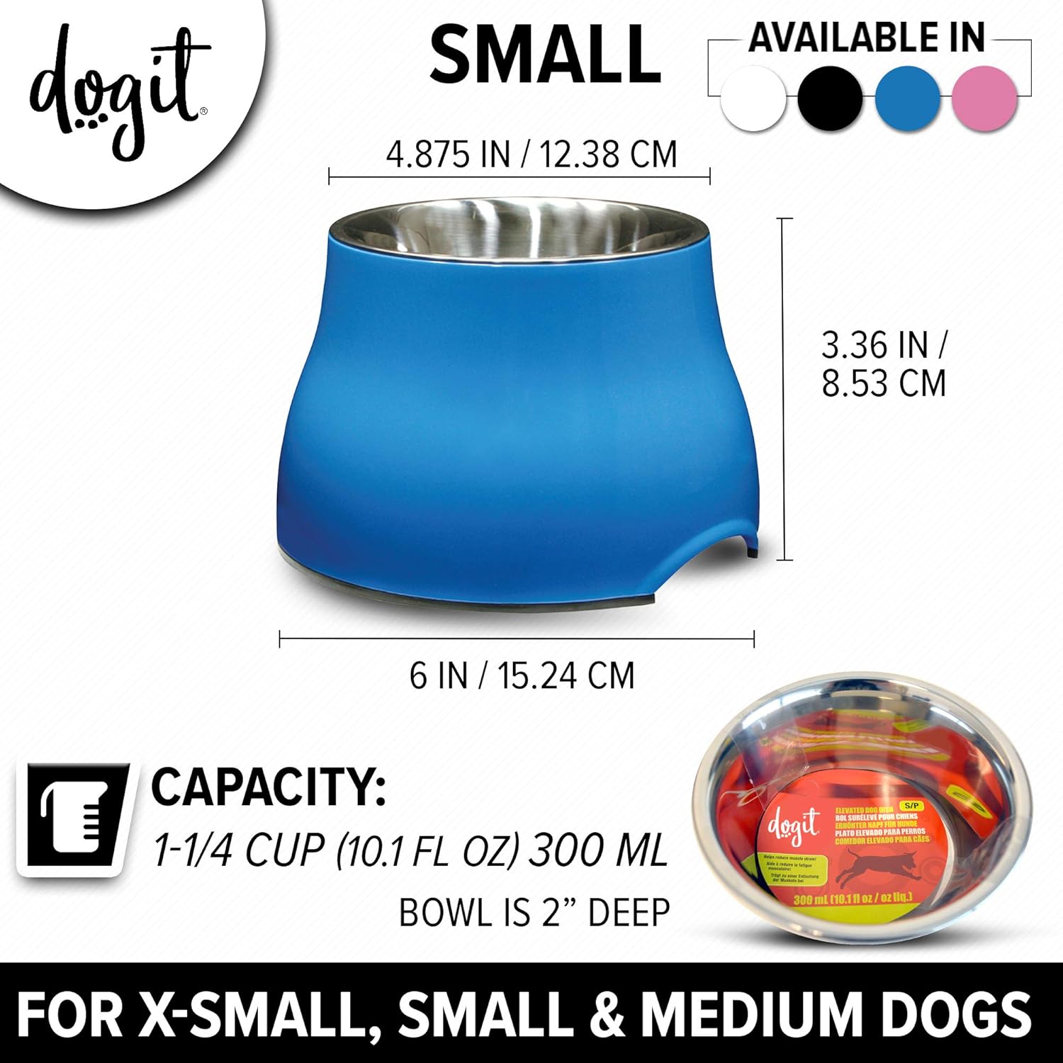 Dogit Elevated Dog Bowl, Stainless Steel Dog Food and Water Bowl for Small Dogs, Blue, 73743: Home & Kitchen